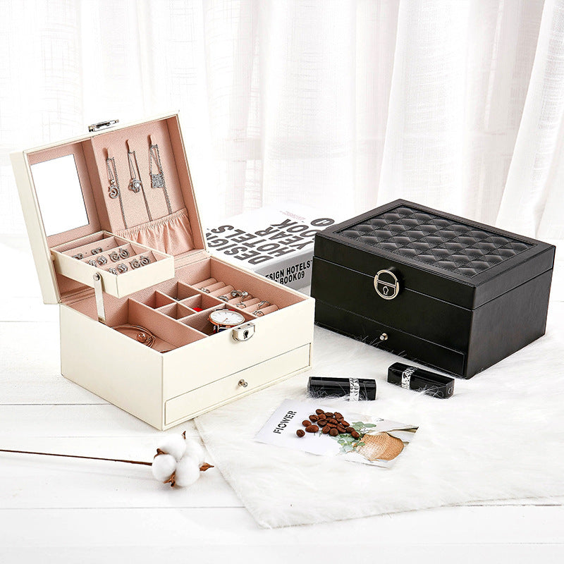 PU Leather Embroidered Large-capacity Jewelry Box