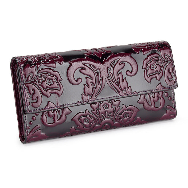 Women's Leather Wallet Long Three-fold Long Wallet