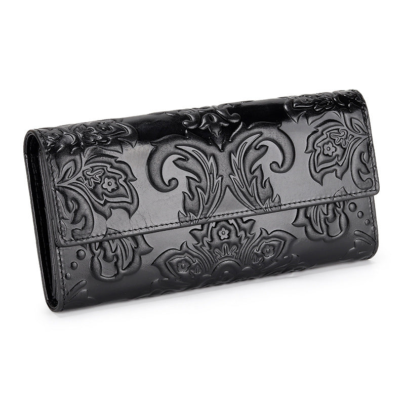 Women's Leather Wallet Long Three-fold Long Wallet