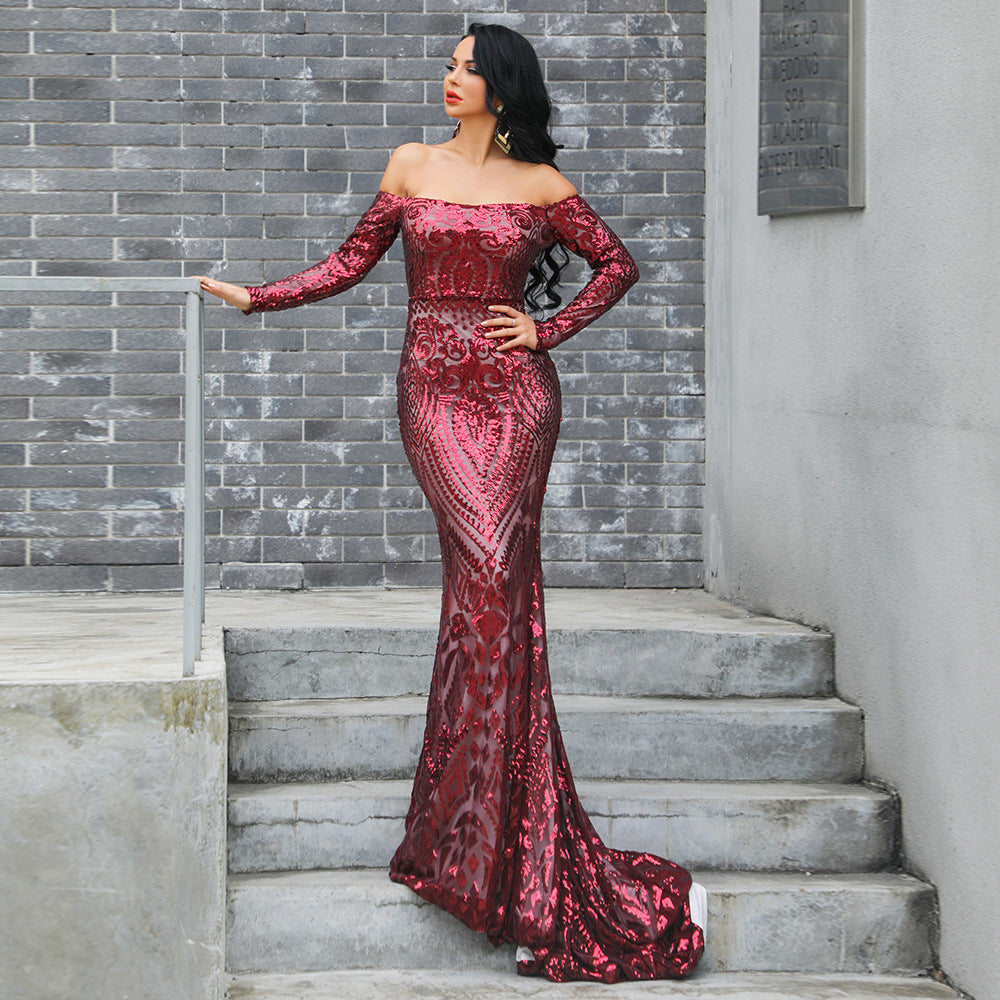 Classic sequined one-shouldered gown