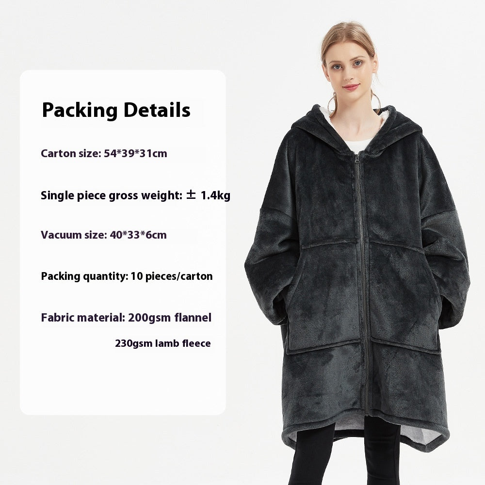 Flannel Thickened Hooded Home Leisure Double-layer Wearable Blanket