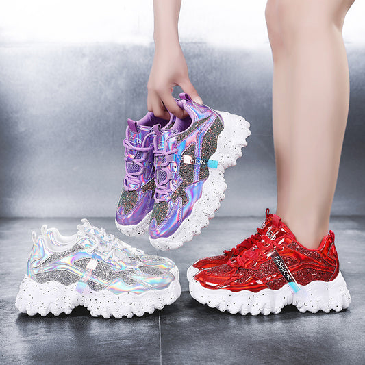 Fashion Sequins Increase Daddy Shoes Platform Casual Sneakers