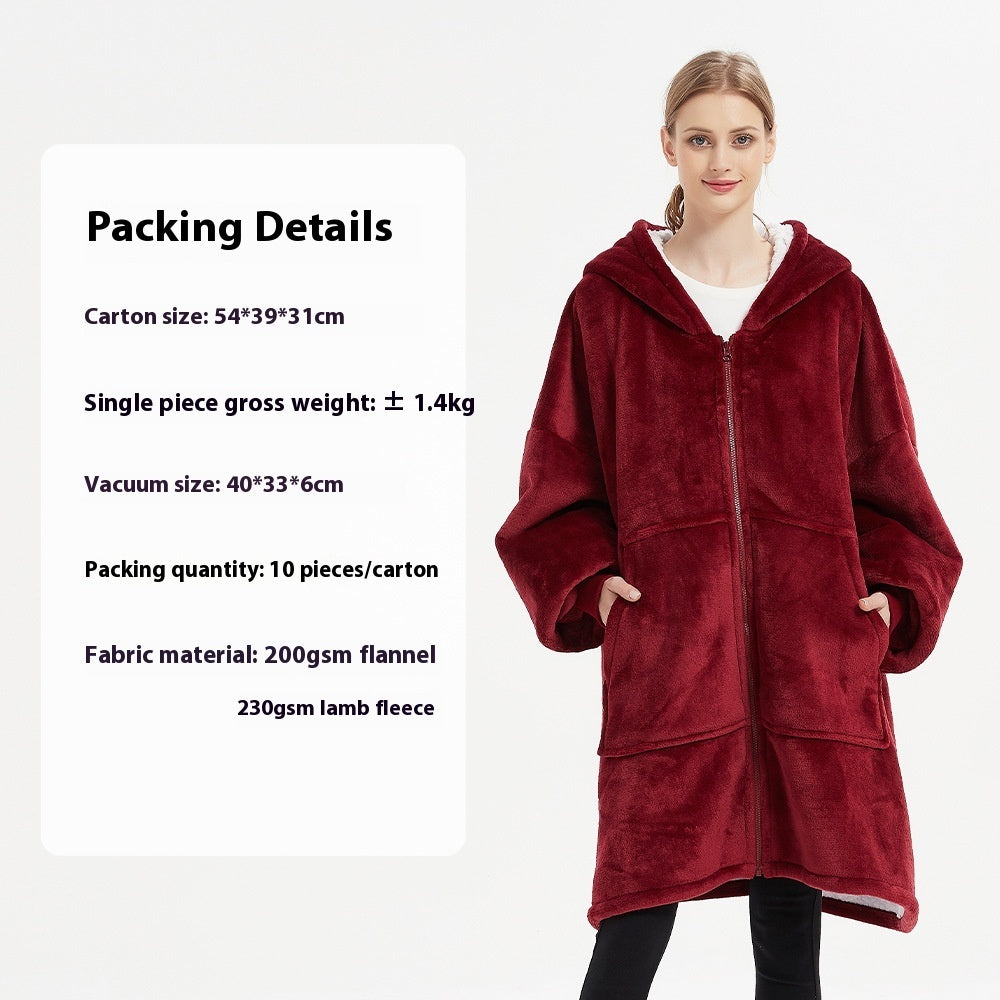 Flannel Thickened Hooded Home Leisure Double-layer Wearable Blanket