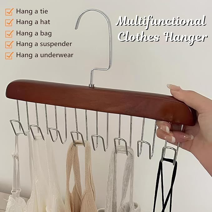 3Pcs Bra Hangers For Closet Organizer, All In One Hanger - 360 Rotating, Tank Top Hanger With 8 Hooks, Bra Organizer, Space Saving Closet Organizer For Tops, Bras, Camisoles, Scarfs Or Belts