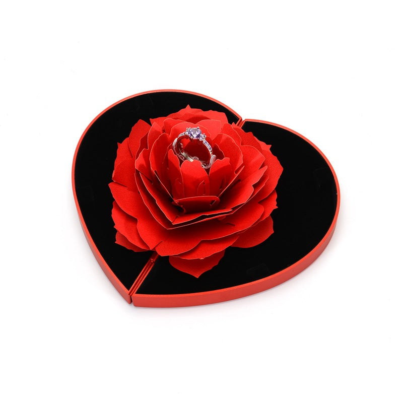 Heart-shaped Rose Flower Rotating Ring Box - The Trend