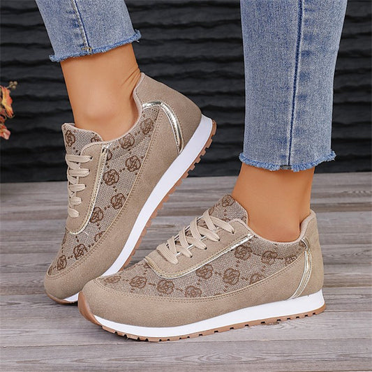 Flower Print Lace-up Sneakers Casual Fashion Lightweight Breathable Walking Running Sports Shoes Women Flats - The Trend