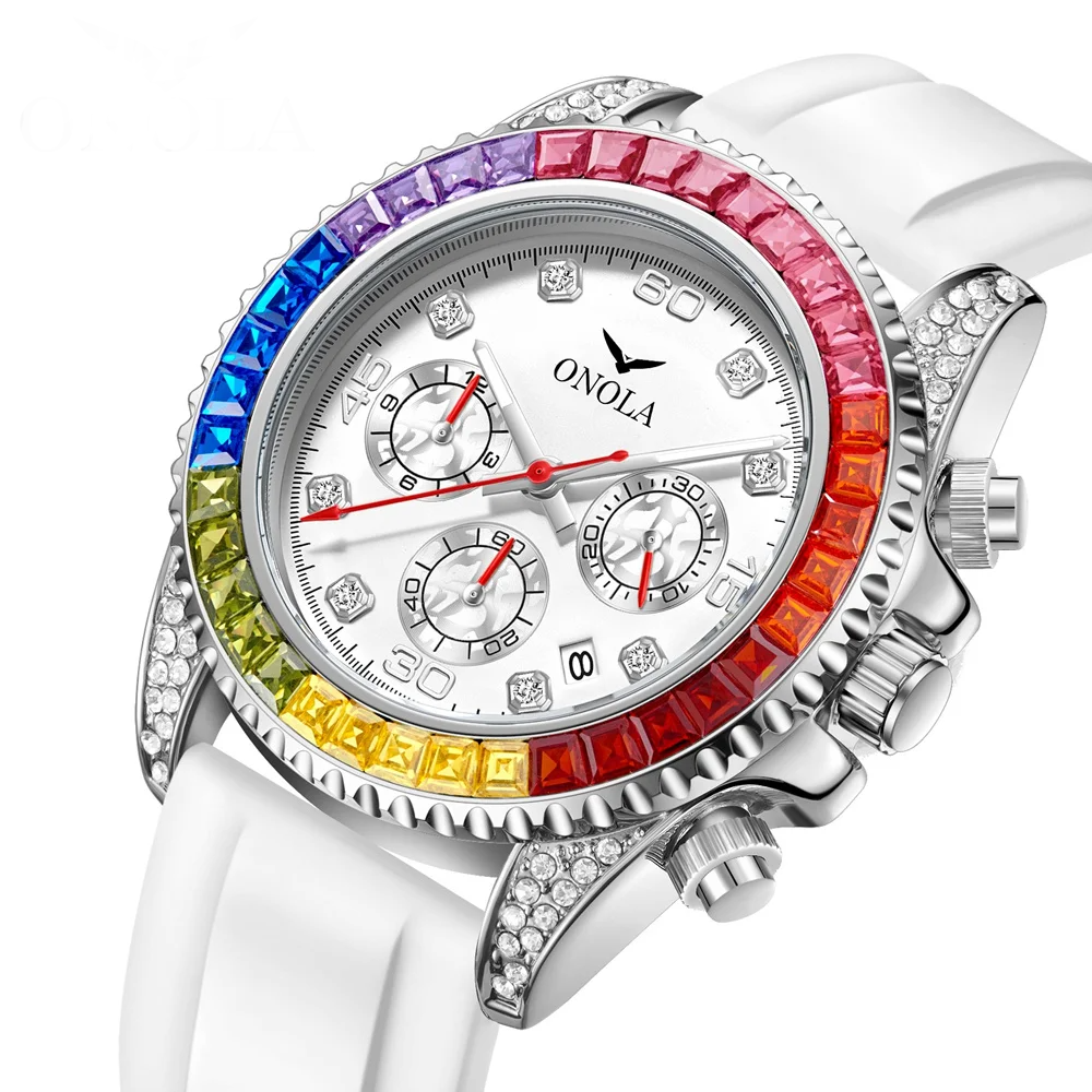Fashion Colored Diamond High-quality Men's Quartz Watch ONOLA Silicone Tape Waterproof Watch Clock Man
