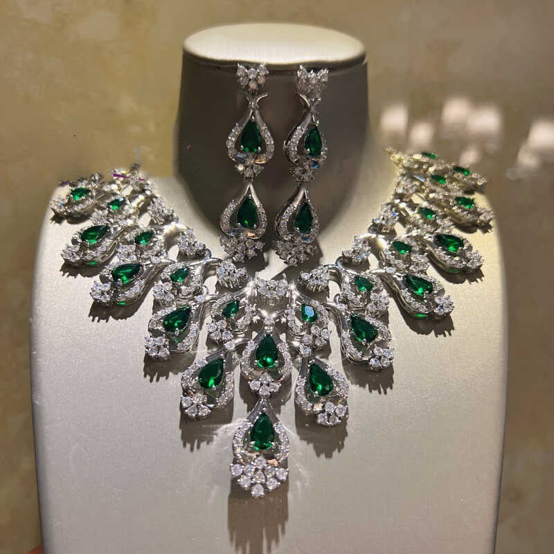 Green Zircon Evening Dress Accessories Necklace Earrings
