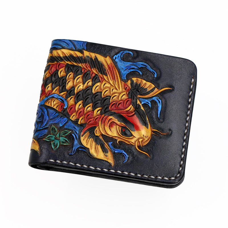 Fashion Men's Leather Carving Manual Wallet
