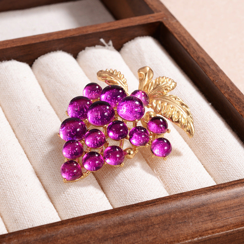 Retro Style Colorful Purple Grape Shape Brooch