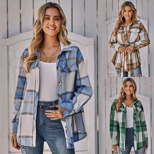 Women's Single-breasted Casual Plaid Women's Coat