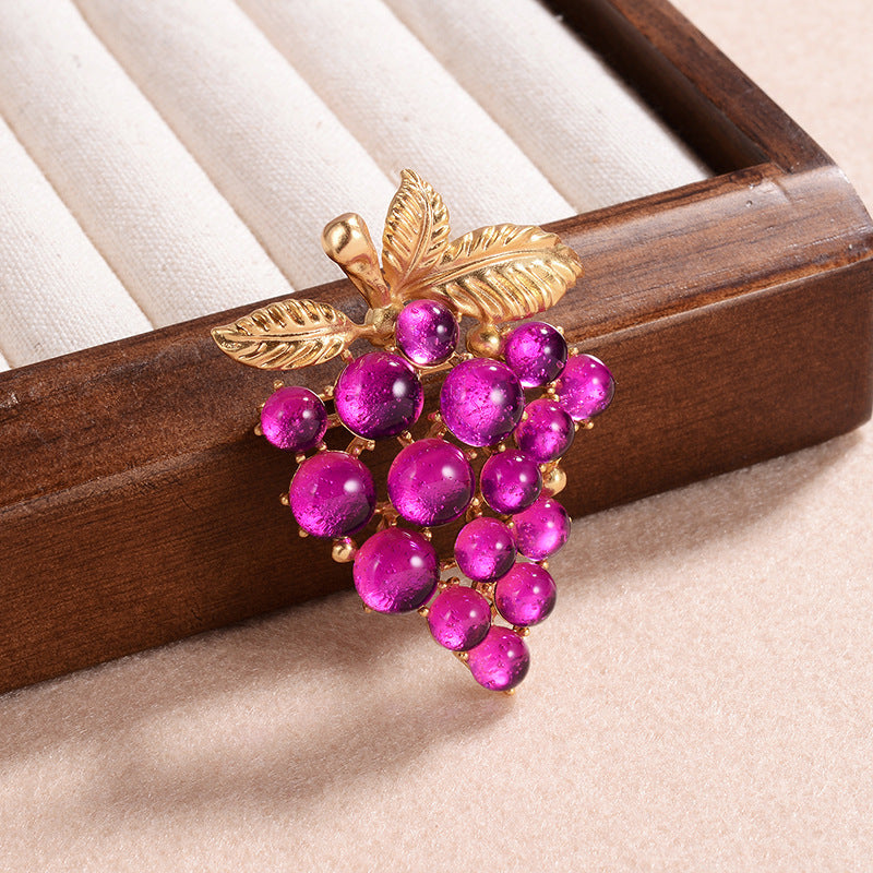Retro Style Colorful Purple Grape Shape Brooch