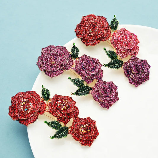 Flower Brooches Women 3-color Sparkling Rose Weddings Party Brooch Pins Gifts - The Trend