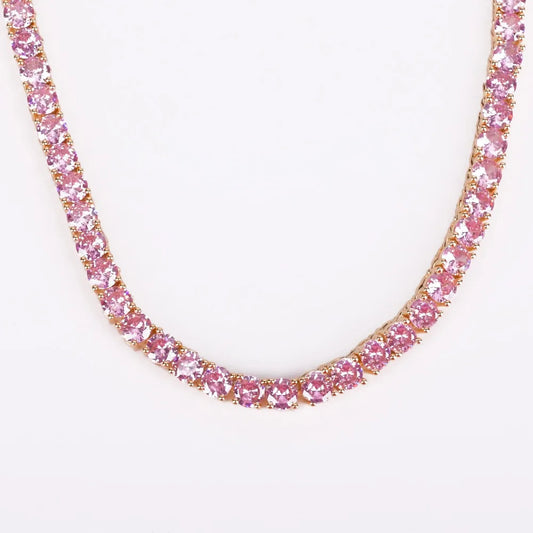 Men Necklace Pink Cubic Zircon Tennis Chain Hip Hop Jewelry