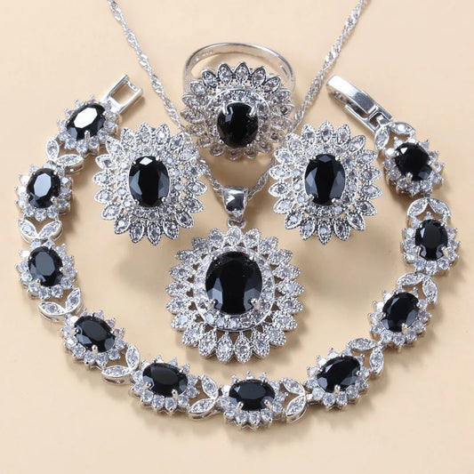 Sunflower 925 Silver Clip Earrings Necklace Bracelet And Ring Sets - The Trend