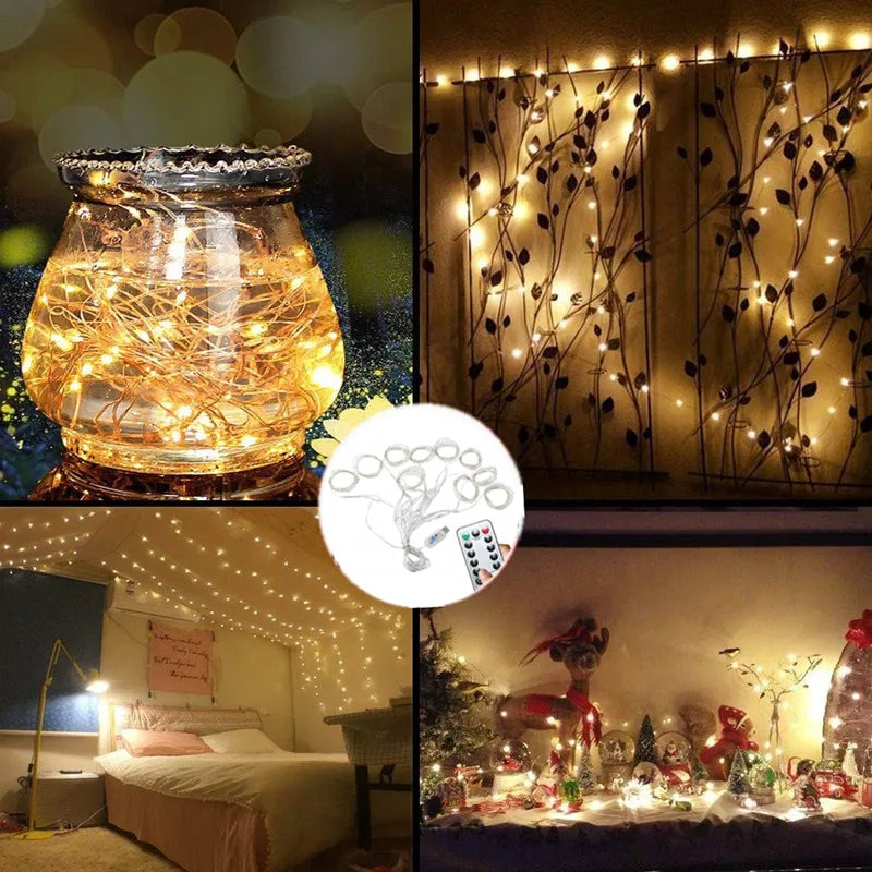 Curtain LED 3x3m 300led string light USB fairy icicle copper wire remote control Christmas wedding garden window outside
