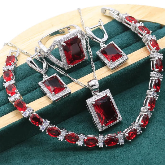 Noble Red Ruby 925 Sterling Silver Jewelry Sets For Women - The Trend