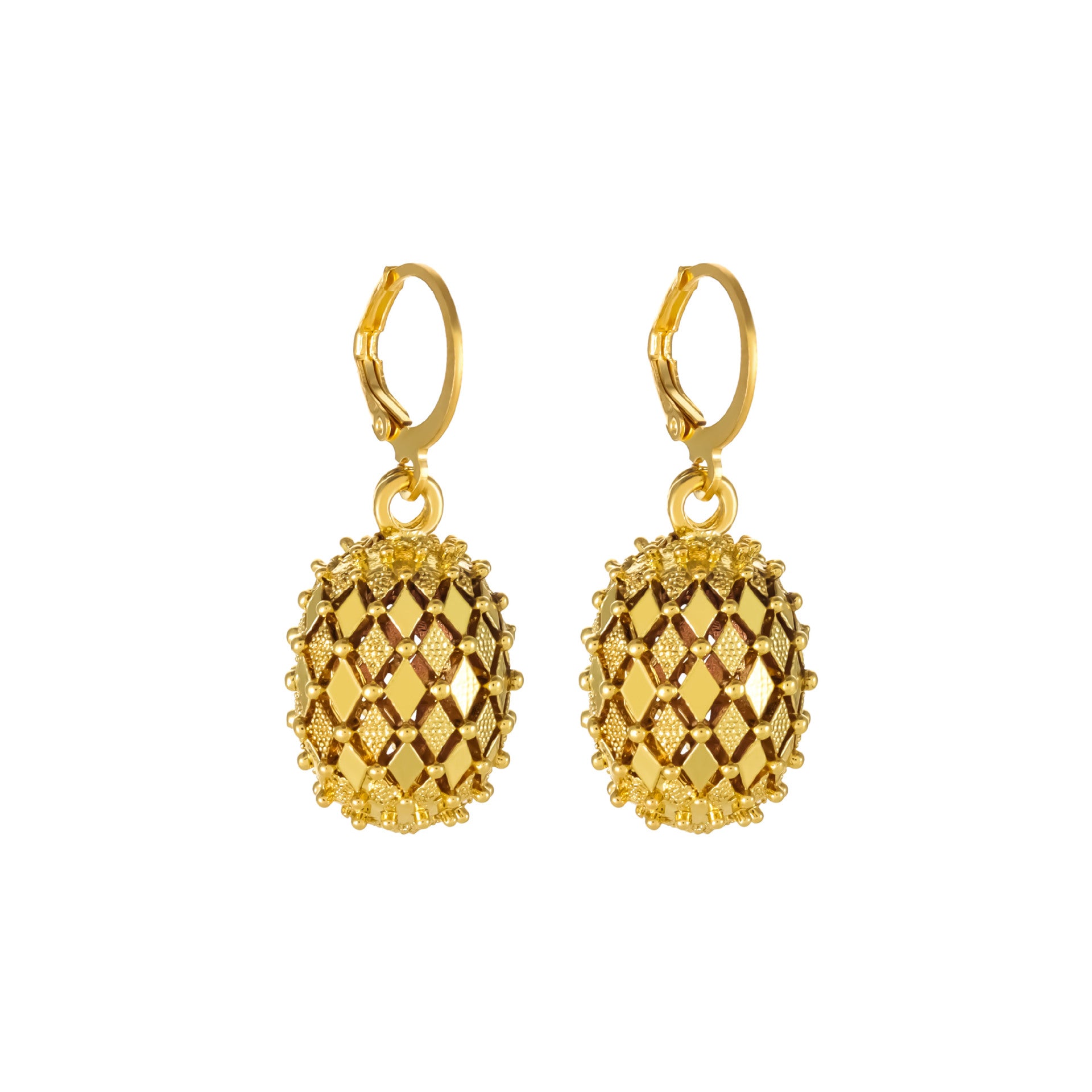 Hollow Copper Ball Earrings Gold Plated