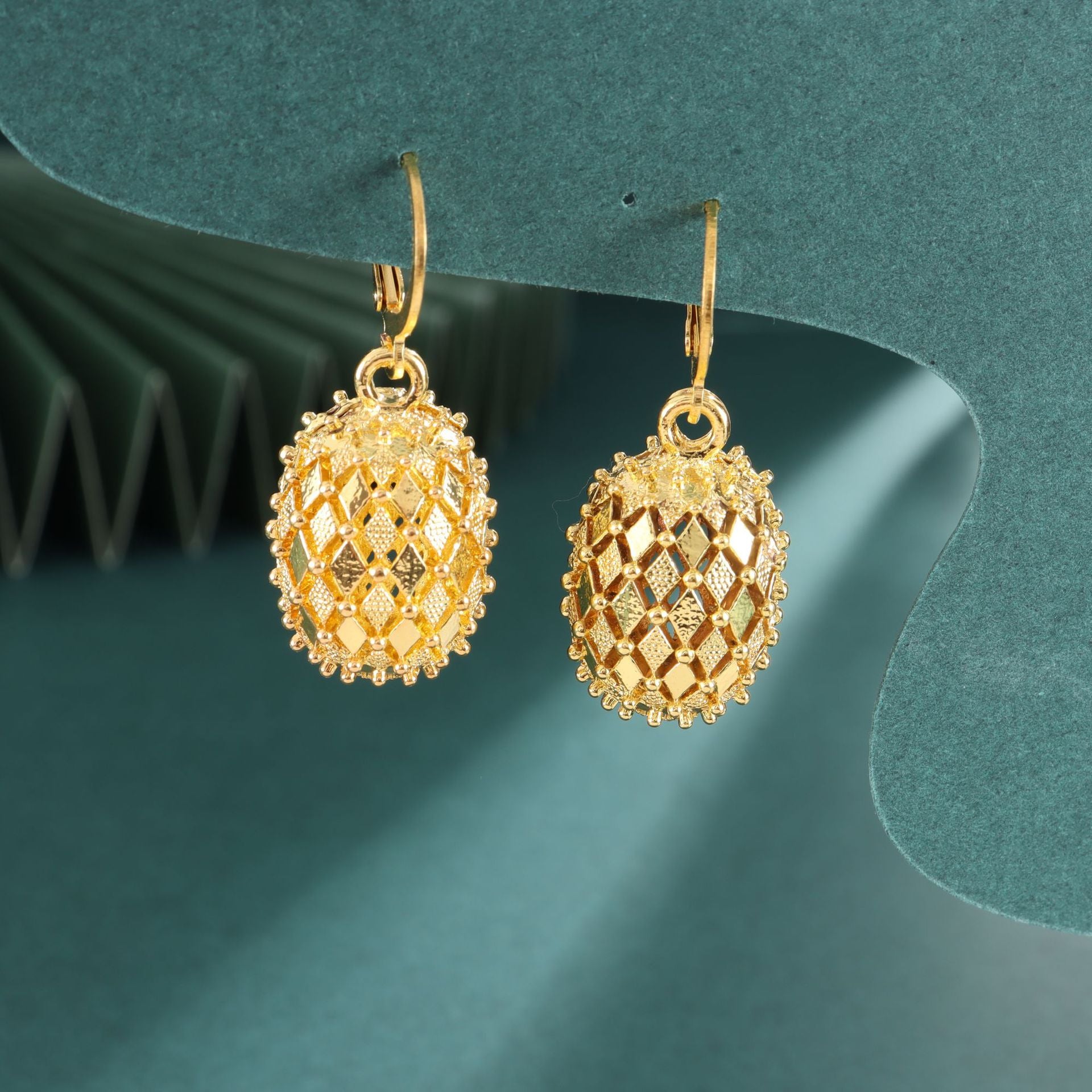 Hollow Copper Ball Earrings Gold Plated