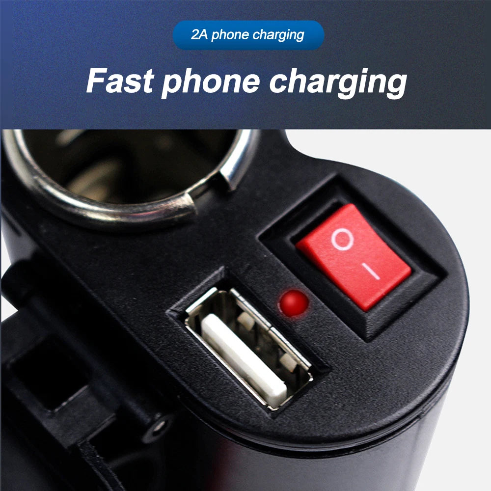 USB Charger Cigarette Lighter Socket Motorcycle Handlebar Power Adapter Waterproof With Switch For Motorbike Phone Navigation