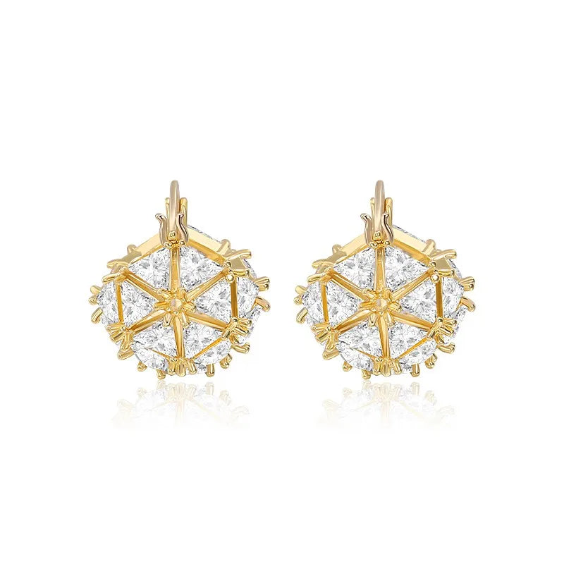 Korean New Fashion Jewelry 14K Gold Plated U-shaped Basket Triangle Zircon Earrings Luxury Women's Wedding Party Accessories