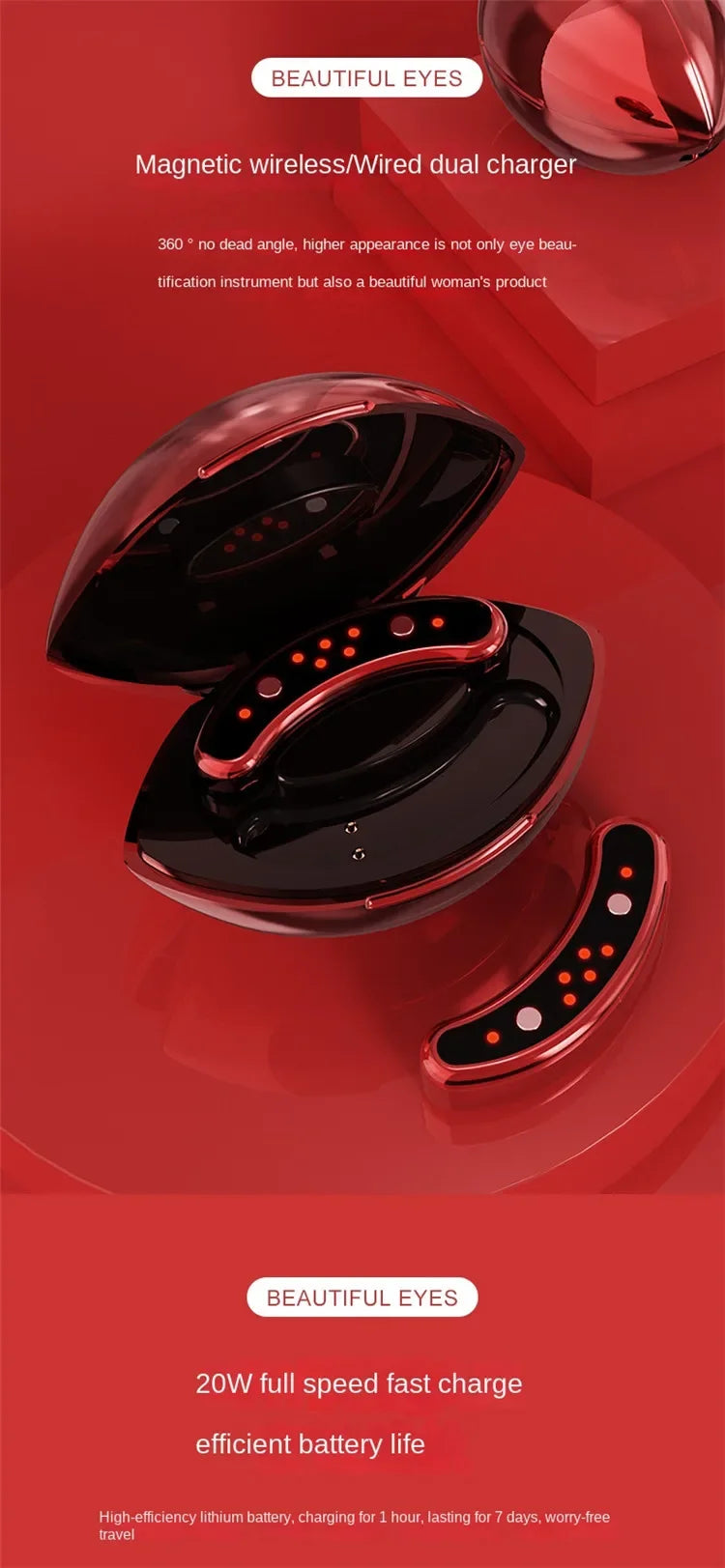 Anti-aging 3D Eye Vibration Led Red Light Therapy Device Wrinkle Dark Circle Re Ems Eye Massager