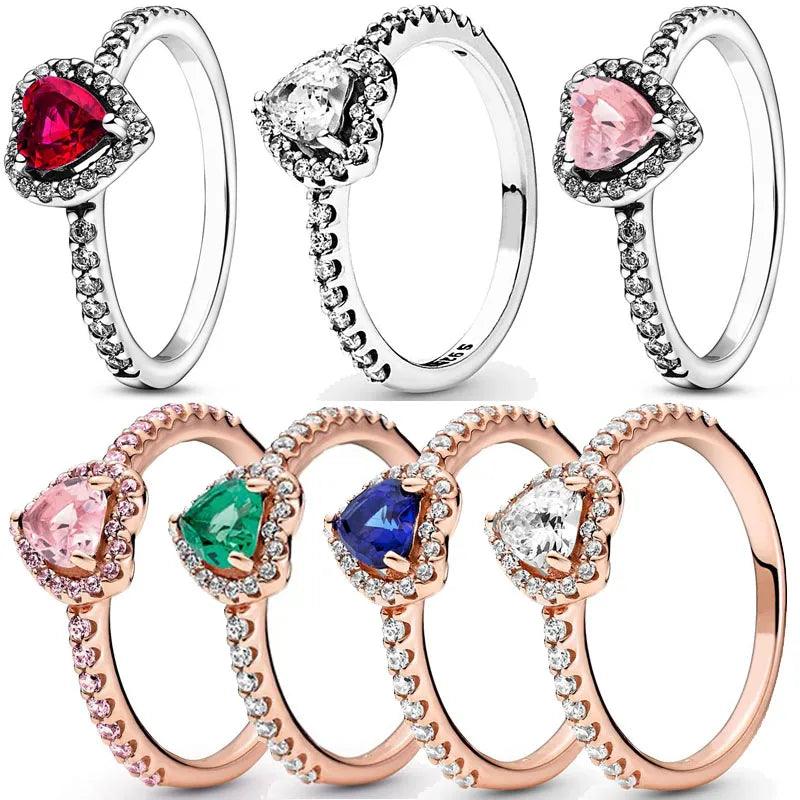 925 Sterling Silver Ring Elevated Red Heart With Colorful Crystal - The Trend