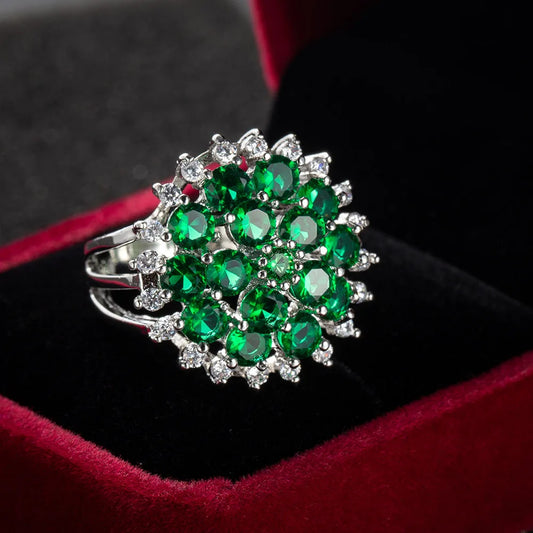 Green Zircon Flower Shape Rings for Women Wedding Festival Jewlry Gift - The Trend