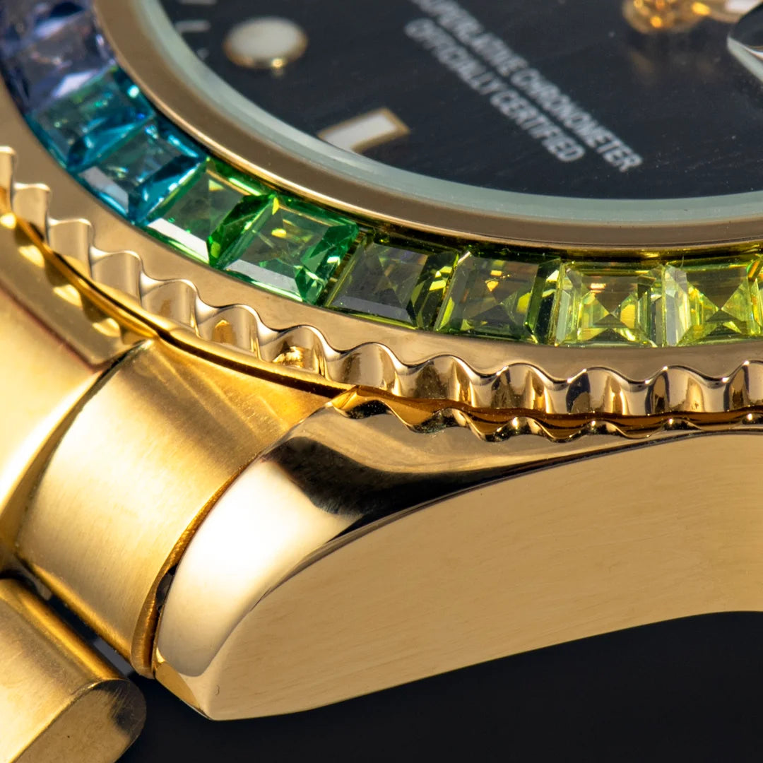 Mens Automatic Date Iced Diamond Waterproof Quartz Wrist Watch Stianless Steel AAA Clock