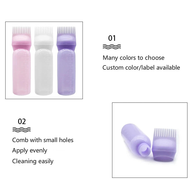 3 Color Oil Applicator Bottle For Hair Professional Hairdressing Dyeing Comb Bottles D