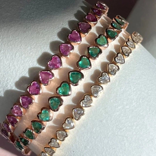 Gold-Plated Charm Bracelet with White, Pink, and Green Cubic Zirconia
