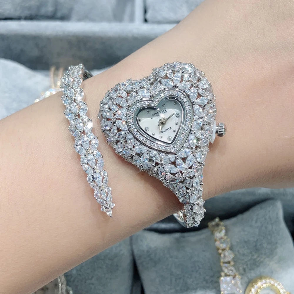 Luxury Bracelet Watch for Women AAA Cubic Zircon Crystal Wedding Bridal Party Cuff Bracelets Watchs Jewelry Femal Gift