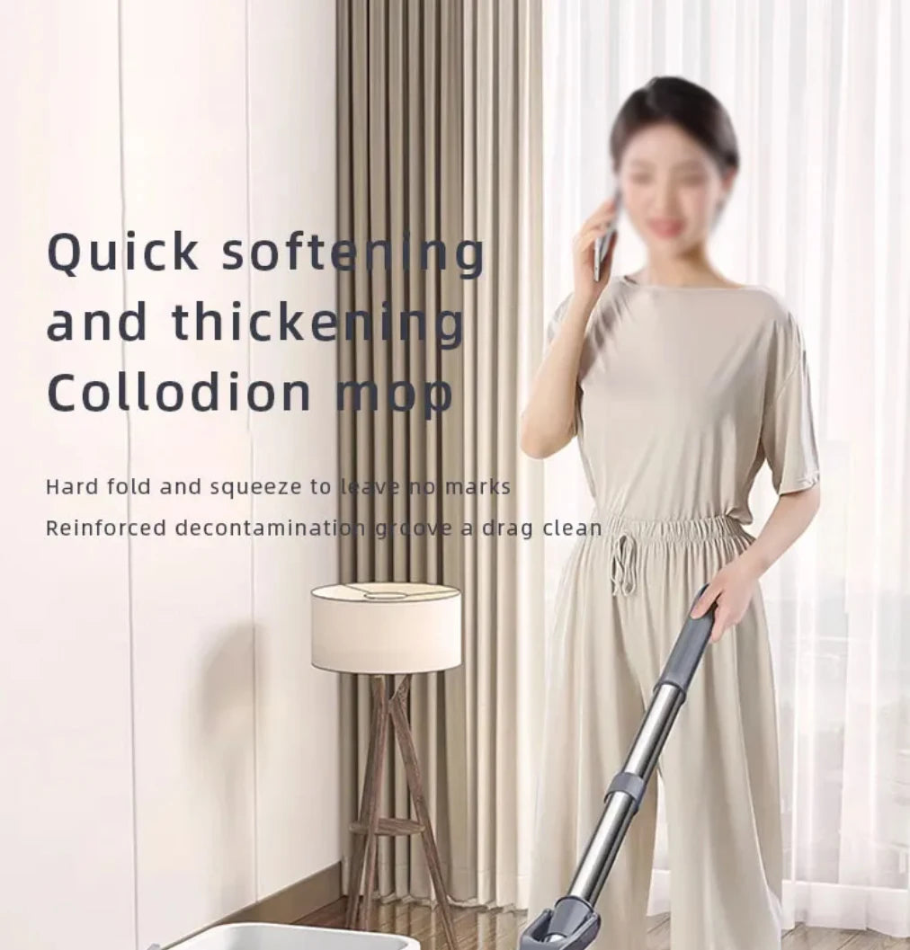 Collodion Mop Foldable Water Free Hand Washing Squeeze Cotton Head Replace Home Tiles Wood Household Cleaning Wringer Mopping