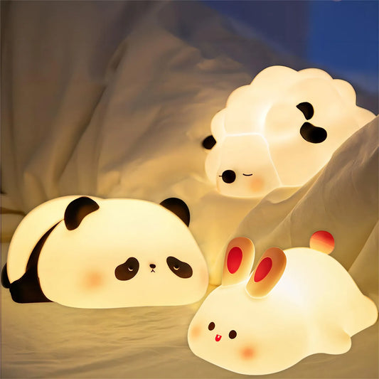 LED Night Lights Cute Sheep Panda Rabbit Silicone Lamp USB Rechargeable