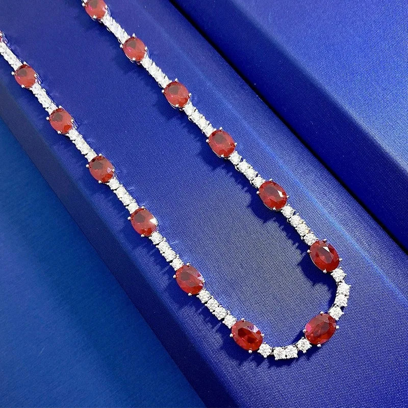 Handmade Lab Ruby Diamond Necklace 14K White Gold Party Wedding Chocker Necklace for Women Bridal Engagement Jewelry Gift