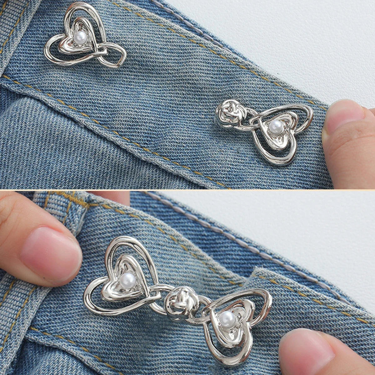 Adjustable Detachable Heart Button Fasteners No Sewing Required Waist Buckle for Jeans Adjuster for Pants and Skirts