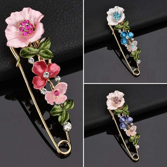 3 Colors Flower Enamel Brooch Elegant Pin Rhinestone Jewelry Women Cardigan Scarf Dress Clothes - The Trend