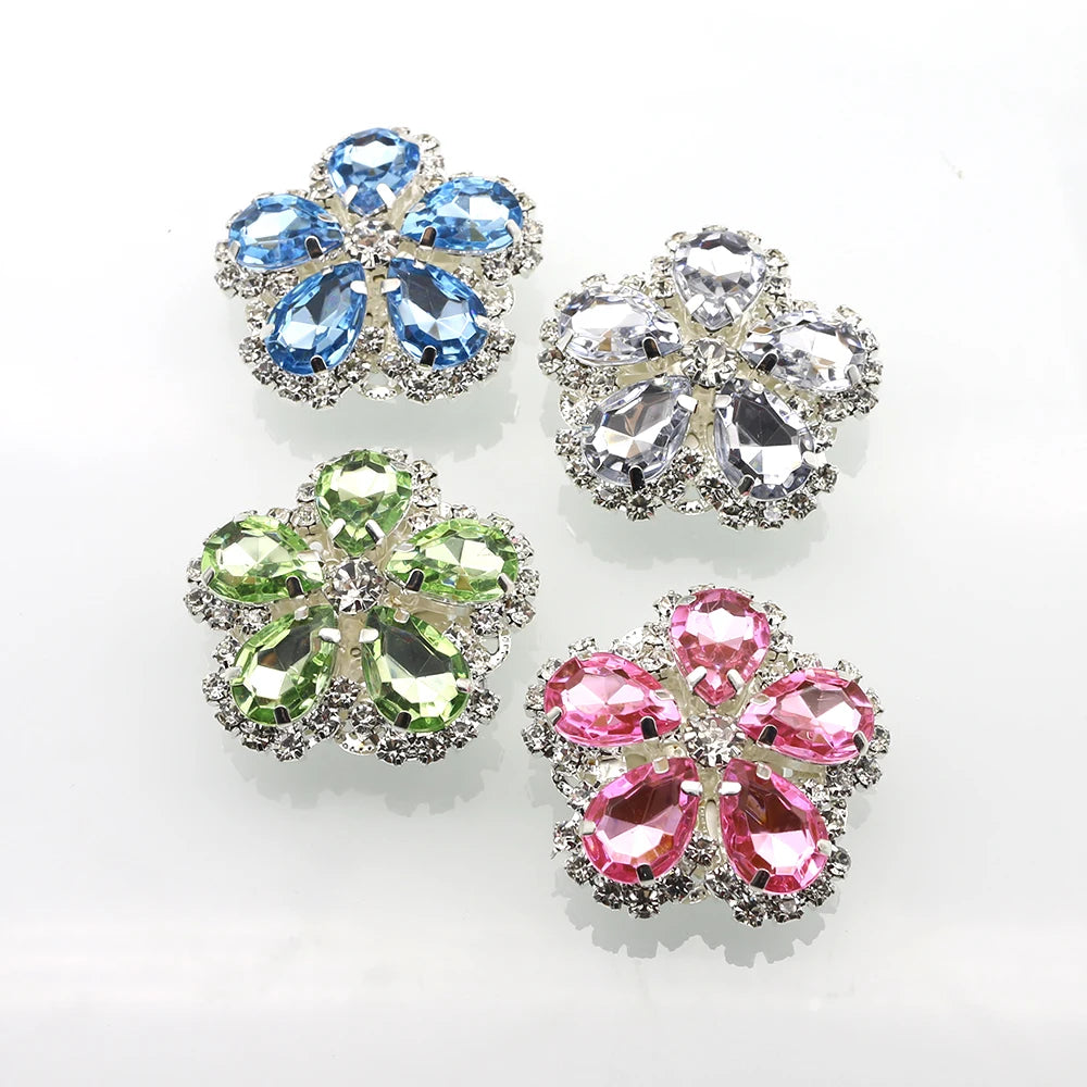 35 * 35MM2Pcs/Lot New Fashion Coat Shirt Decorative Button Water Drop Flower Diamond DIY Handmade Clothing Accessories