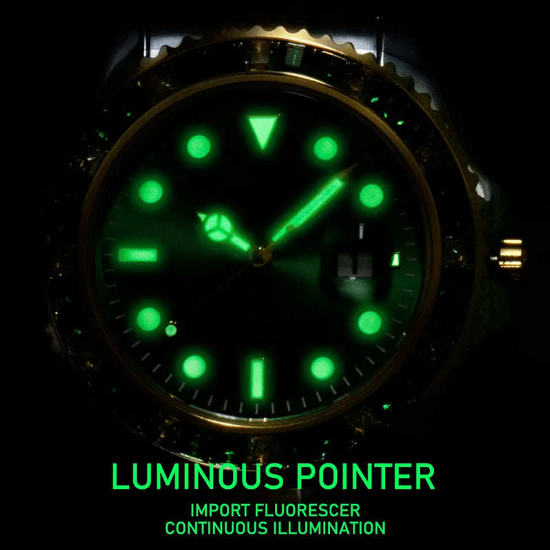 Mens Automatic Date Iced Diamond Waterproof Quartz Wrist Watch Stianless Steel AAA Clock