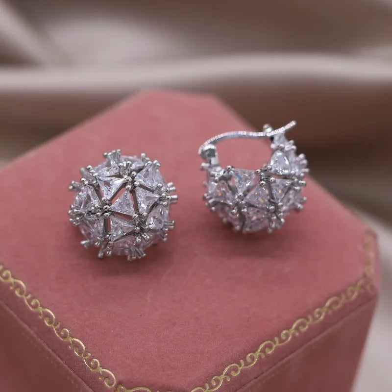 Korean New Fashion Jewelry 14K Gold Plated U-shaped Basket Triangle Zircon Earrings Luxury Women's Wedding Party Accessories