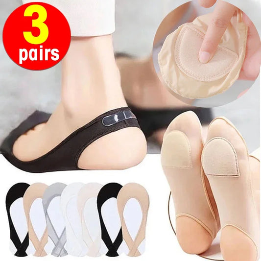 Ultra-Thin Invisible Boat Socks Women Summer Silicone Non-Slip Socks for High Heels Shoes Ice Silk Half-Palm Suspender