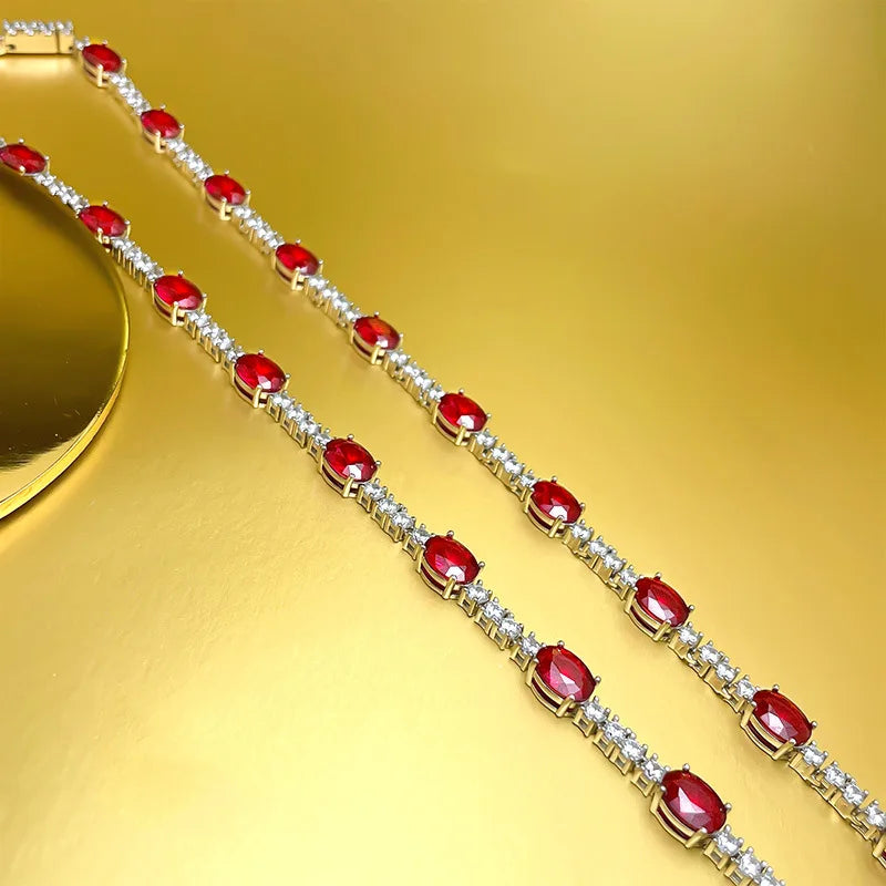 Handmade Lab Ruby Diamond Necklace 14K White Gold Party Wedding Chocker Necklace for Women Bridal Engagement Jewelry Gift