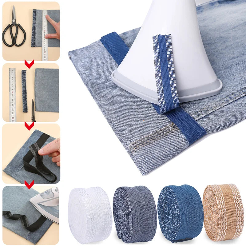 5M Self-Adhesive Iron-On Hem Tape Iron on Pants Trouser Edge Shorten Repair Pants For Jean Clothing Apparel DIY Sewing Fabric