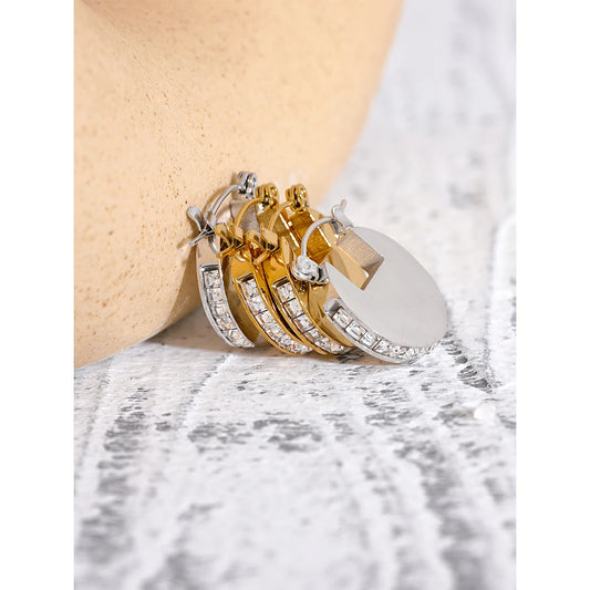 Stainless Steel Round Hoop Earrings Women 18K Gold Silver Plate Jewelry Gift