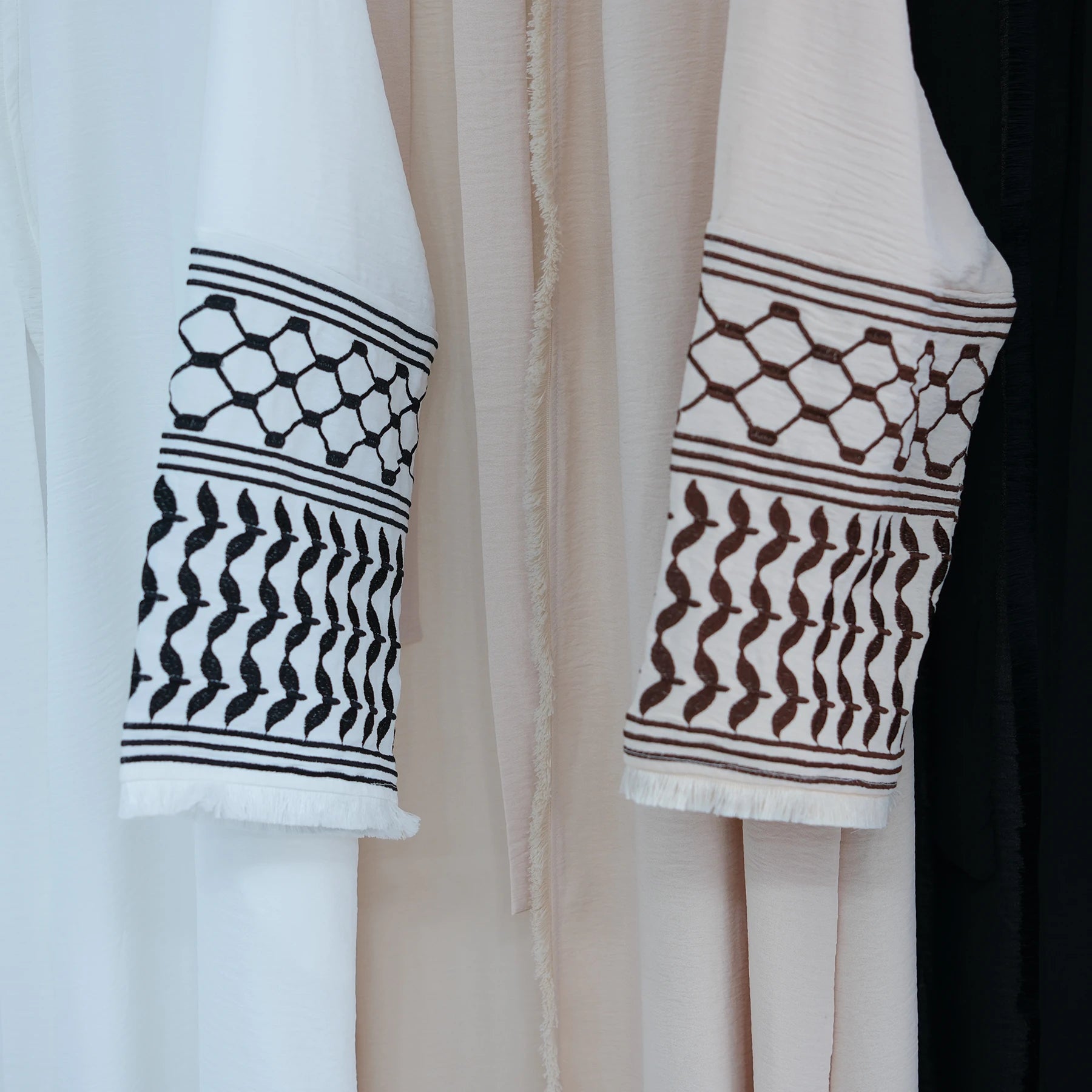 2024 Wrinkle Soft Crepe Embroidery Muslim Kefiyyeh Abaya
