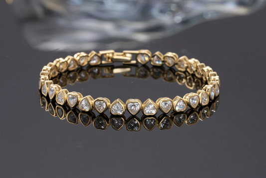Elegant 925 Sterling Silver Heart Cut 4A Zircon Tennis Bracelet for Women 14K Gold CZ Hand Chain Party Jewelry