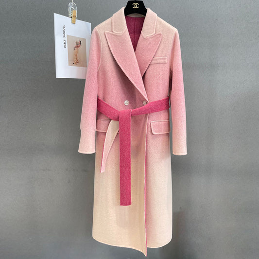 Fashion Gradient Color Belt Slim Slimming Soft And Comfortable Female Wool Overcoat
