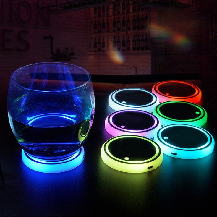 Colorful Cup Holder LED Light-up Coaster Solar & USB Charging Non-slip Coaster Ambient Light For Car Automatically J