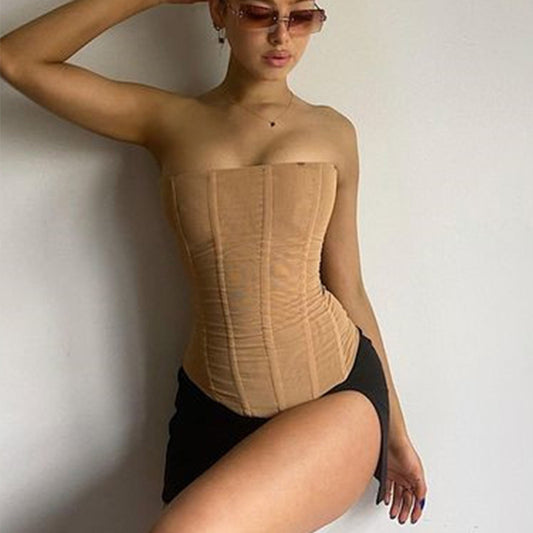 Skinny Sleeveless Tube Top Women Summer New Mesh Crop Corset Tank Party Streetwear Chest - The Trend