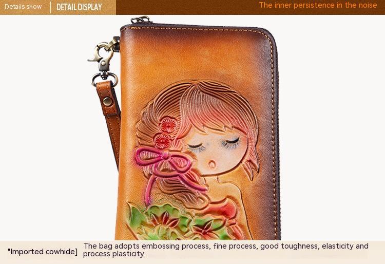 RFID Anti-theft Swiping Women's Handmade First Layer Cowhide Wallet
